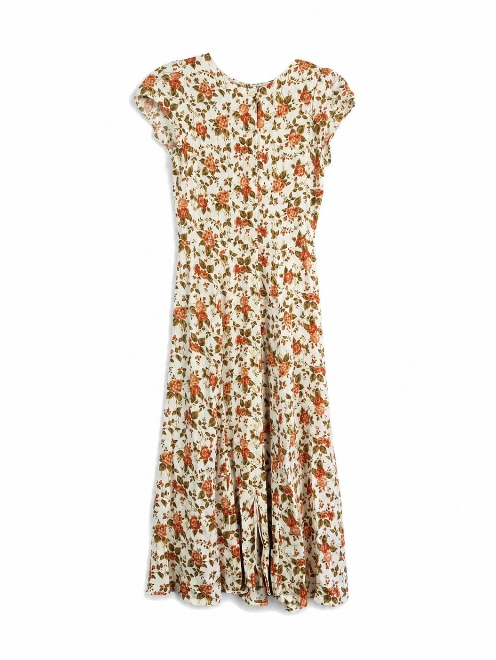 Reformation Fauna Floral Midi Dress Size 2 White Orange Button Front Cottagecore - Picture 3 of 16